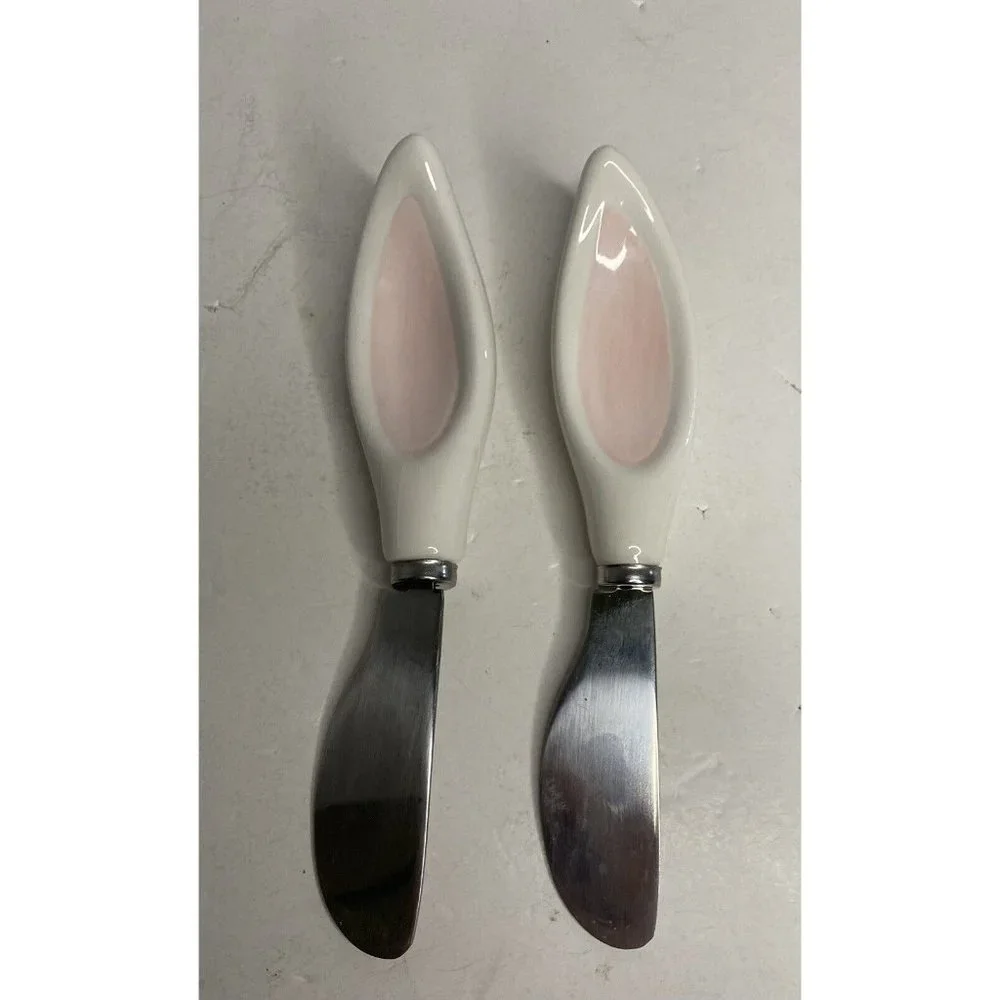 Easter Bunny Ear Spreaders Set Of 2 Cheese Butter Appetizer Tray
